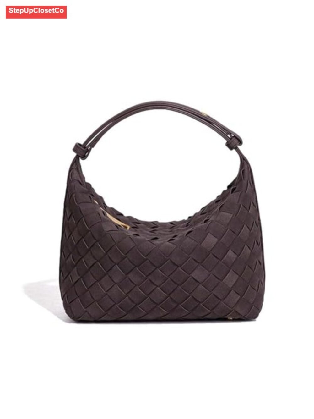 Hand Woven Suede Leather Hobo Tote Bag Vegan Shoulder Purse